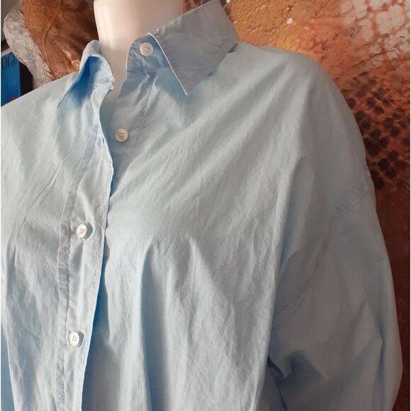 Zara 100% Cotton Light Blue Button-Up Shirt Dress - Picture 8 of 12